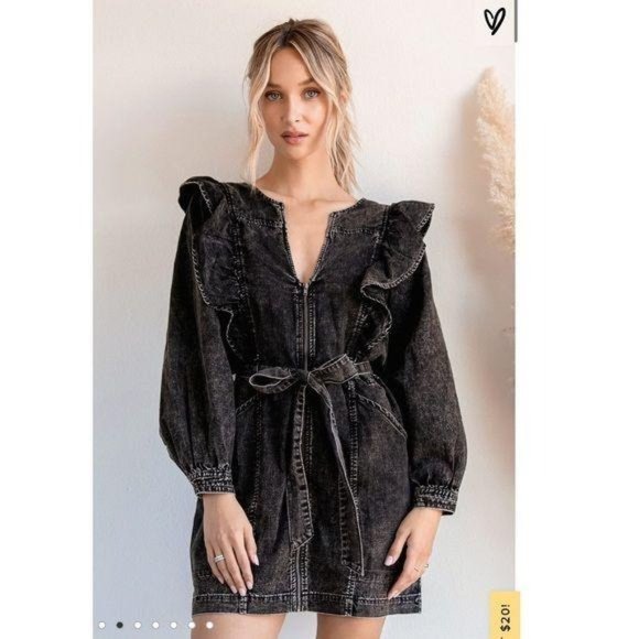 Free People Dresses & Skirts - Free People Imogene Washed Denim Ruffle Mini Dress